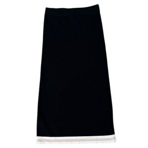 HOUSE OF HARLOW 1960 Black Midi Skirt Ivory Cream‎ Trim Stripe Ribbed Size M
